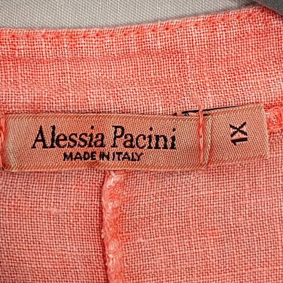 Alessia Pacini Linen Tunic Dress Womens 1X Salmon Pink Lace Pintuck Front Shift - Picture 8 of 10